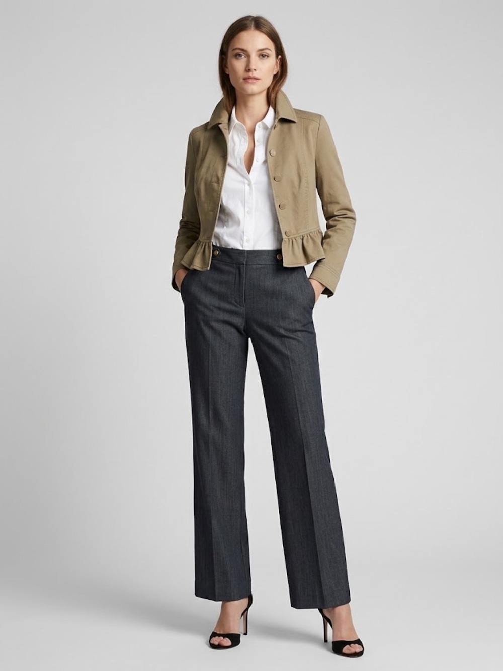 Anne Klein Charcoal Dress Denim Straight-Leg Trousers Size 8